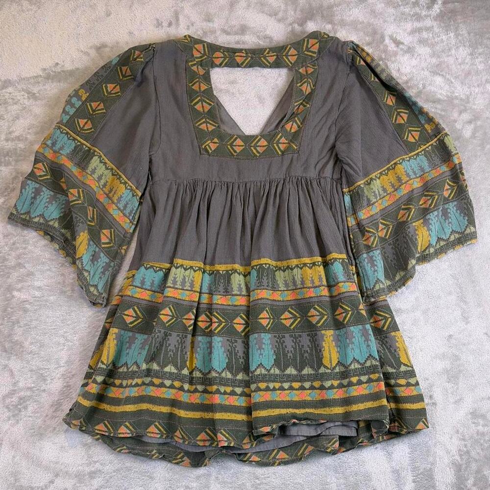 Free People Multicolor Boho Mini Dress Women’s XS Petite (XSP) Festival Coquette - Picture 2 of 8